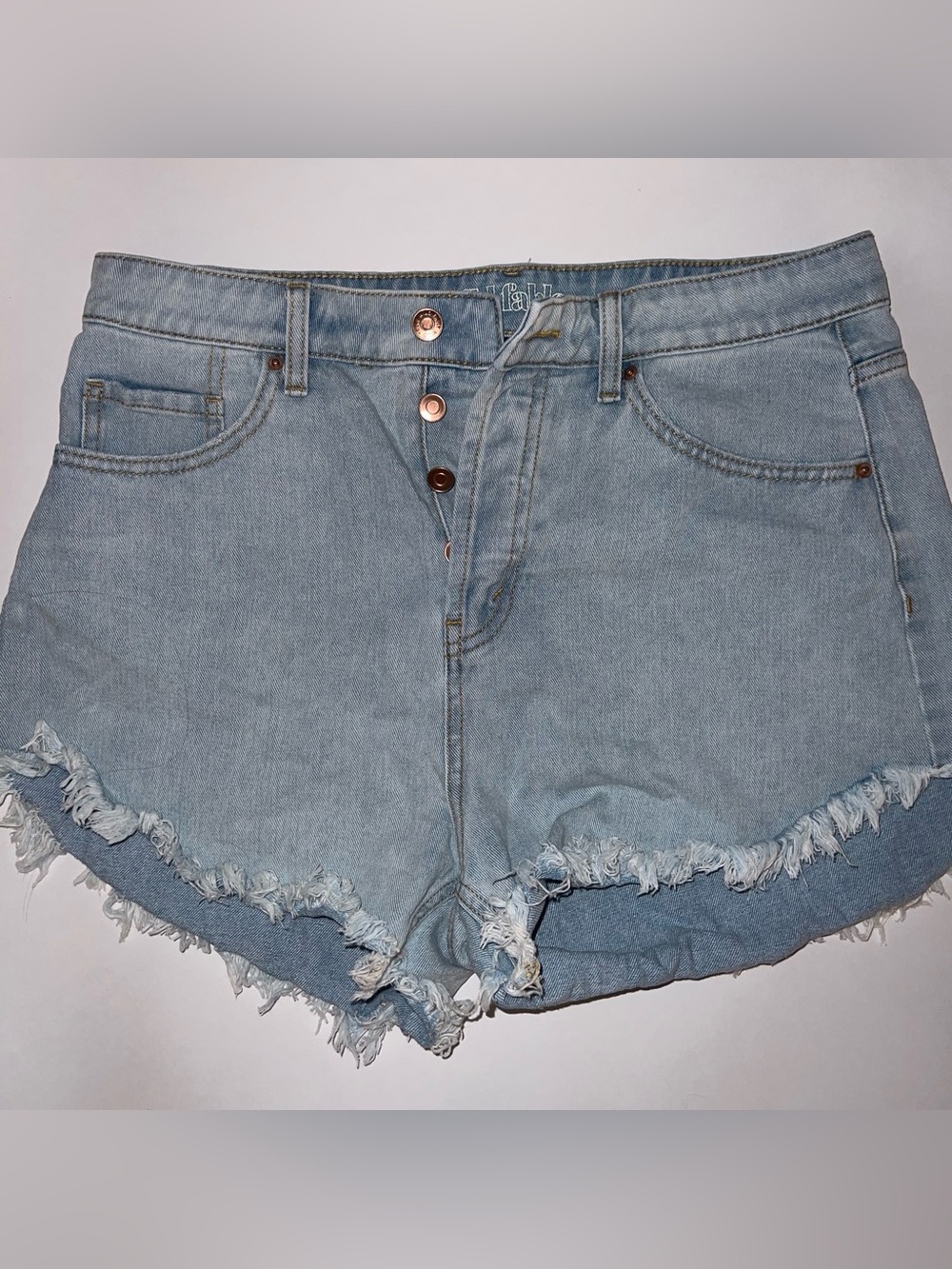 wild fable Light Blue High-Rise Frayed Hem Jean Shorts